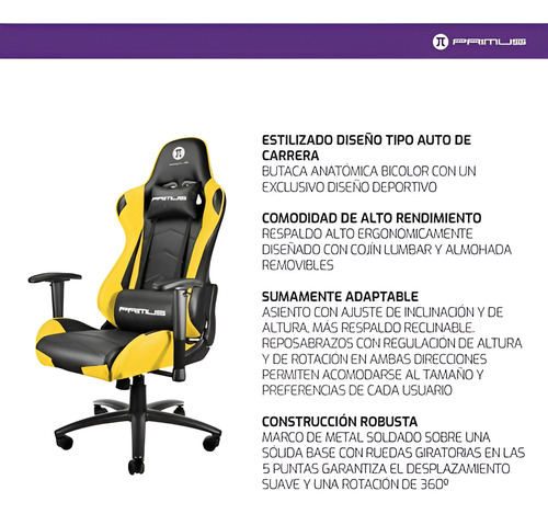Silla Gamer Primus Thronos 100t Black/amarilla